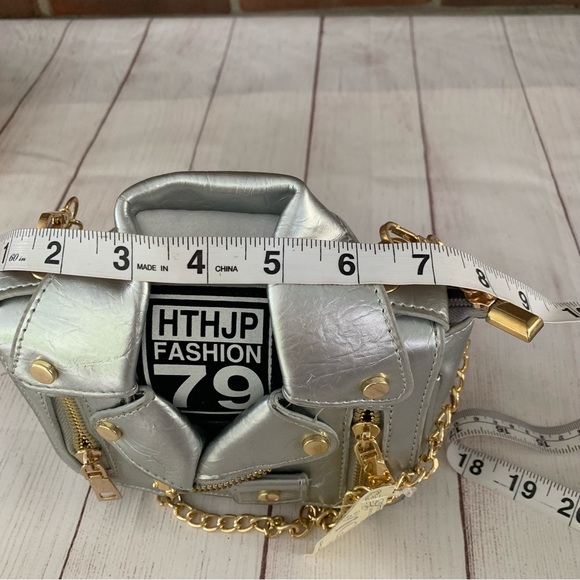Motorcycle Jacket Purse Chain Crossbody Bag Pu Leather Women’s Girls NEW - Picture 5 of 7